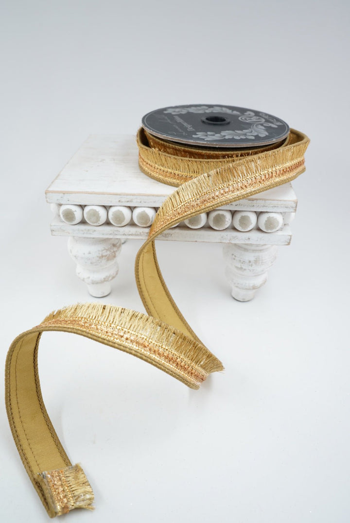 Gold Trim Velvet Fringe Wired Ribbon 7/8” - Greenery MarketWired ribbon94371W-035-05D