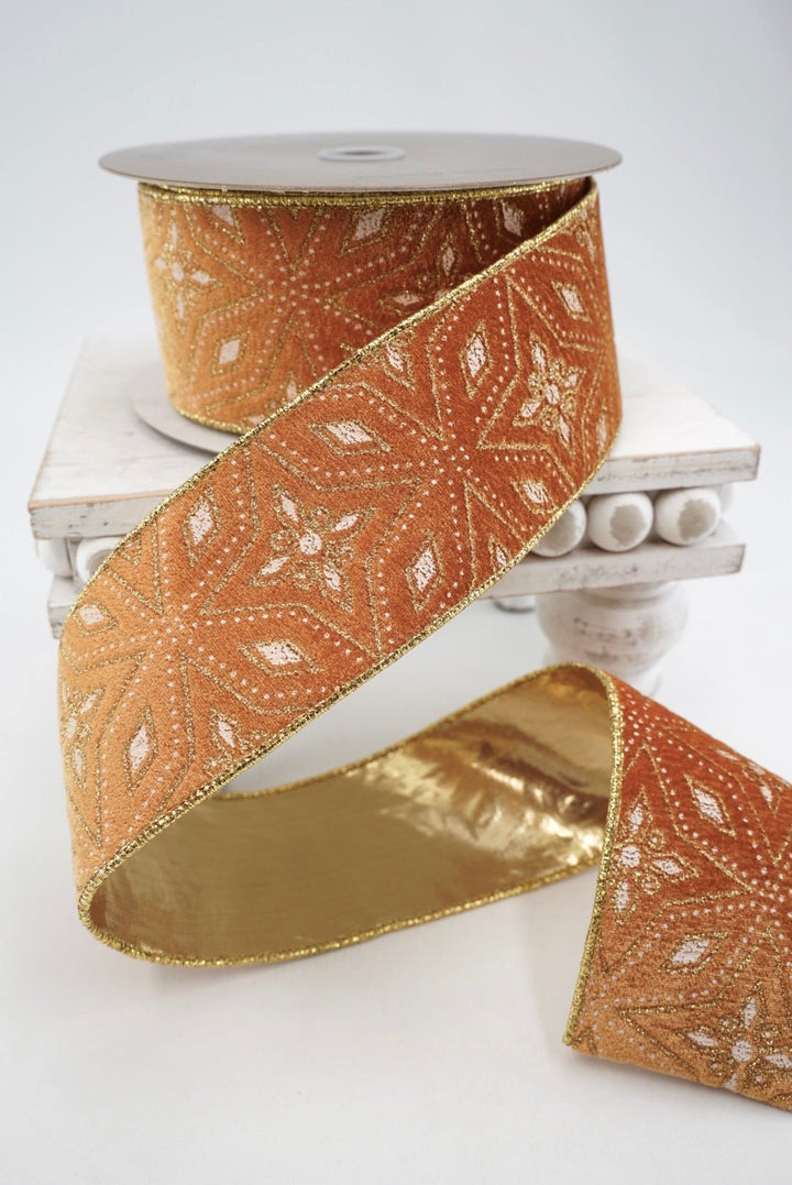 Gold Velvet Diamond Wired Ribbon - 2.5" - Greenery MarketRibbon210462