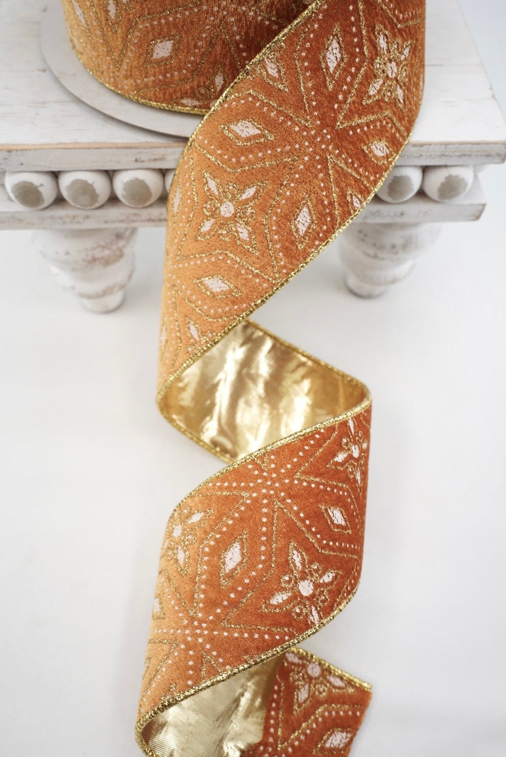 Gold Velvet Diamond Wired Ribbon - 2.5" - Greenery MarketRibbon210462