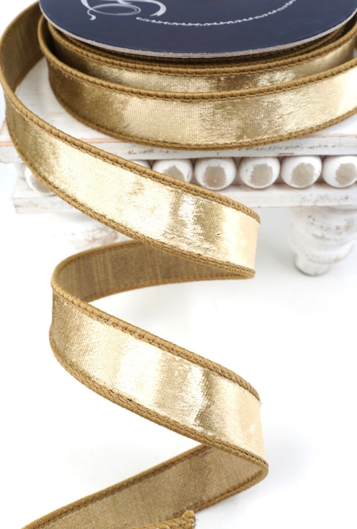 Gold Velvet Farrisilk Wired Ribbon - 1" - Greenery MarketRG008-50