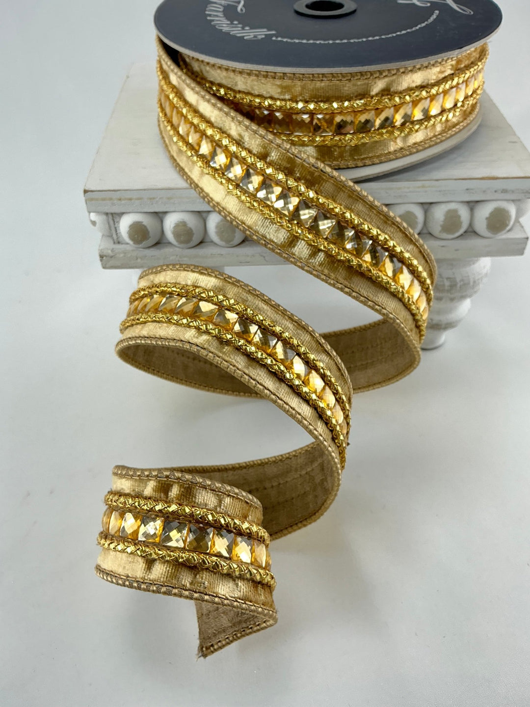 Gold velvet jewelry gemstones 1.5” farrisilk wired ribbon - Greenery MarketRibbons & TrimRG250 - 50
