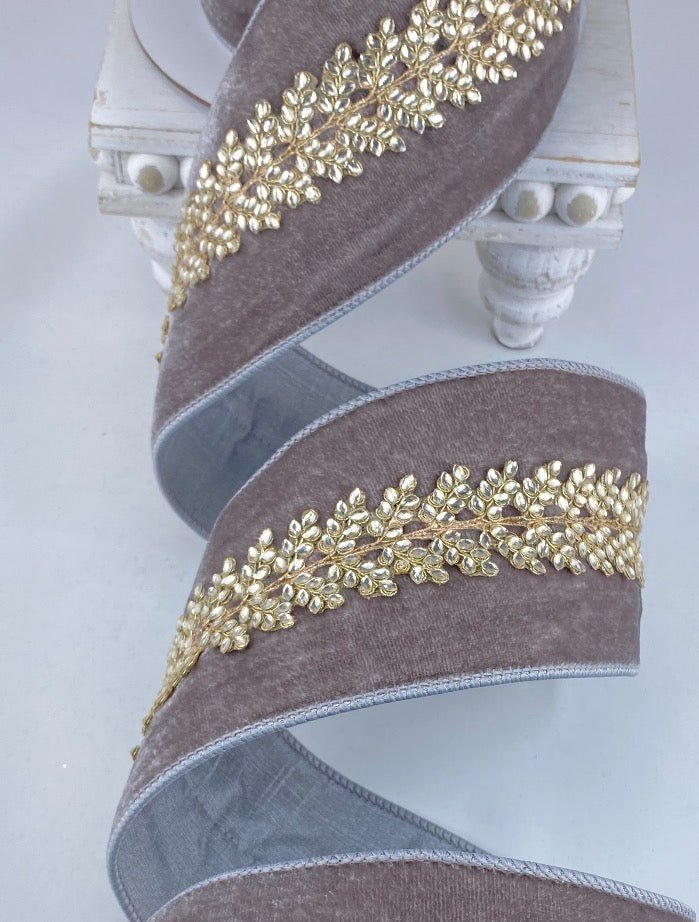 Gray Royal Vine Farrisilk Wired Ribbon - 4" - Greenery MarketRG893-64