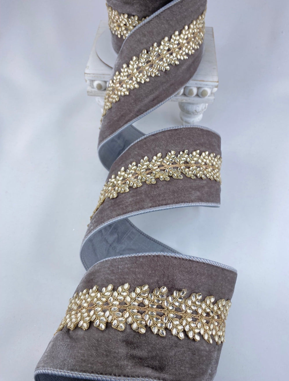 Gray Royal Vine Farrisilk Wired Ribbon - 4" - Greenery MarketRG893-64