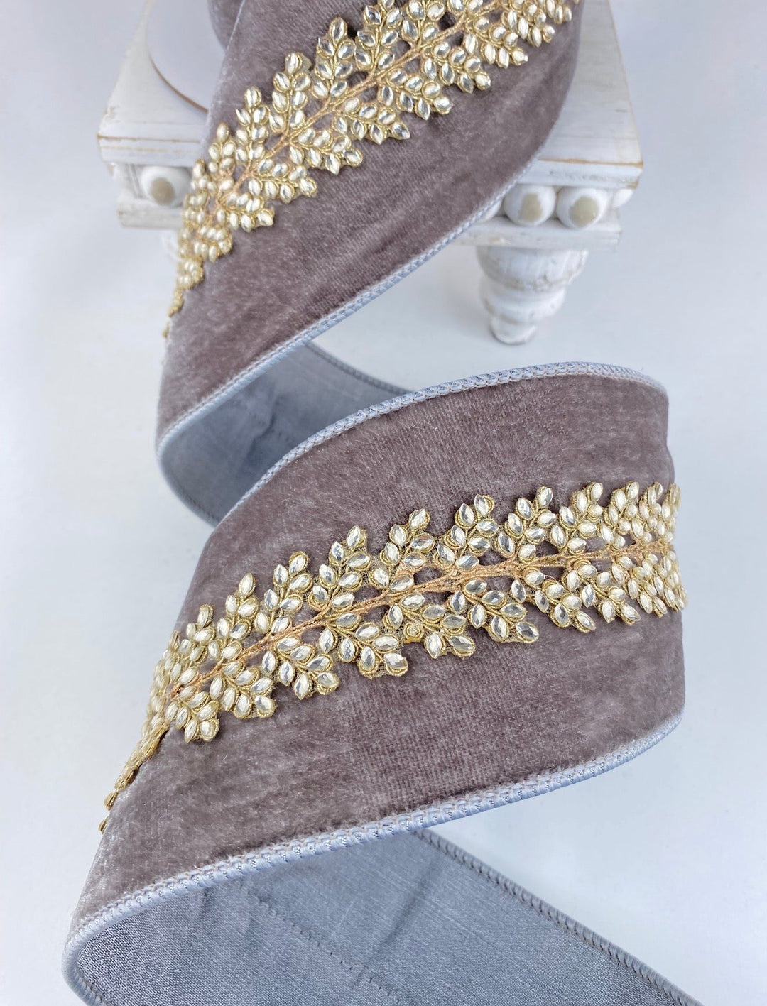 Gray Royal Vine Farrisilk Wired Ribbon - 4" - Greenery MarketRG893-64