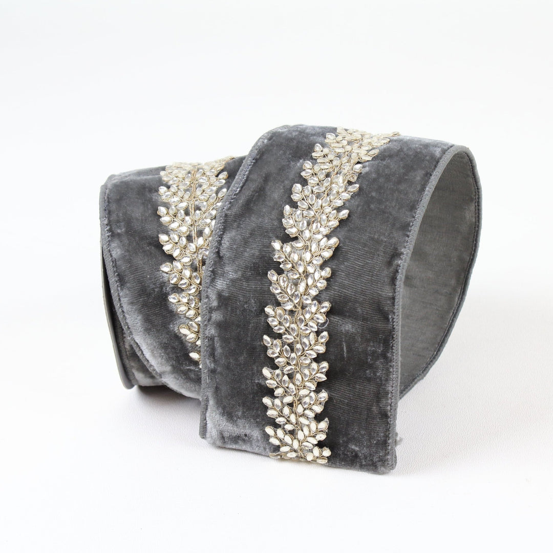 Gray Royal Vine Farrisilk Wired Ribbon - 4" - Greenery MarketRG893-64