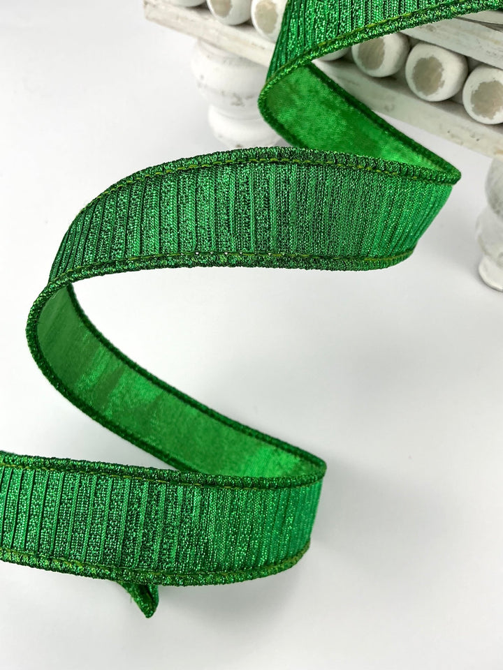 Green 1” pleated metallic farrisilk wired ribbon - Greenery MarketRibbons & TrimRk437 - 61