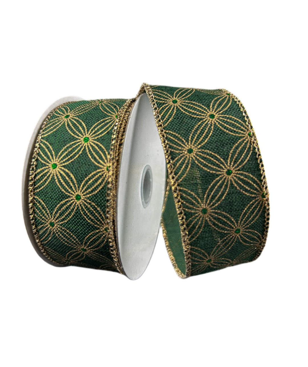 Green and gold 1.5” wired ribbon - Greenery MarketWired ribbon71486 - 09 - 15