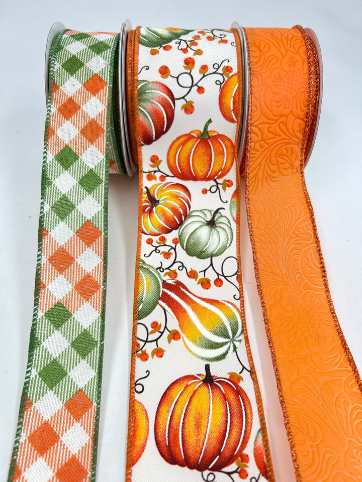 Green And Orange Pumpkin Bow Bundle x 3 Ribbons - Greenery MarketMossyPumpx3