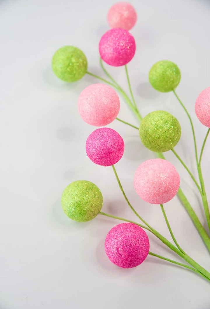 Green and pink brights shimmered ball spray - Greenery MarketPicksGM2117PKGN