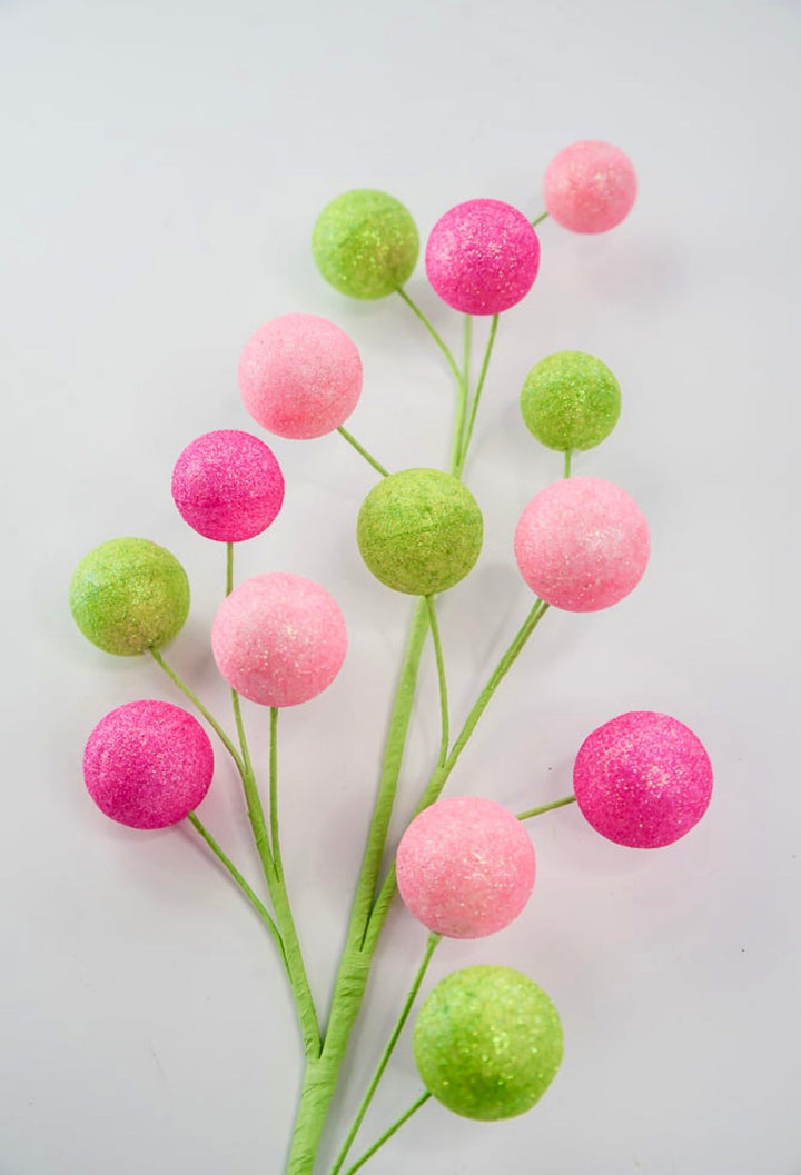 Green and pink brights shimmered ball spray - Greenery MarketPicksGM2117PKGN