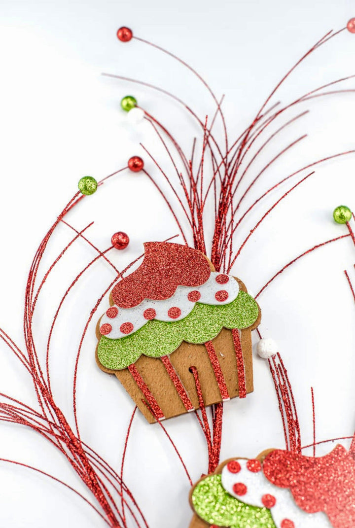 Green and red cupcake glittered spray - Greenery Market64733