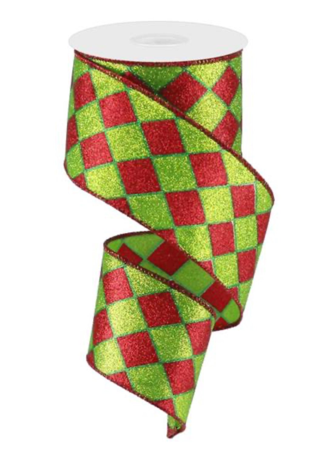 Green and red harlequin wired ribbon - 2.5