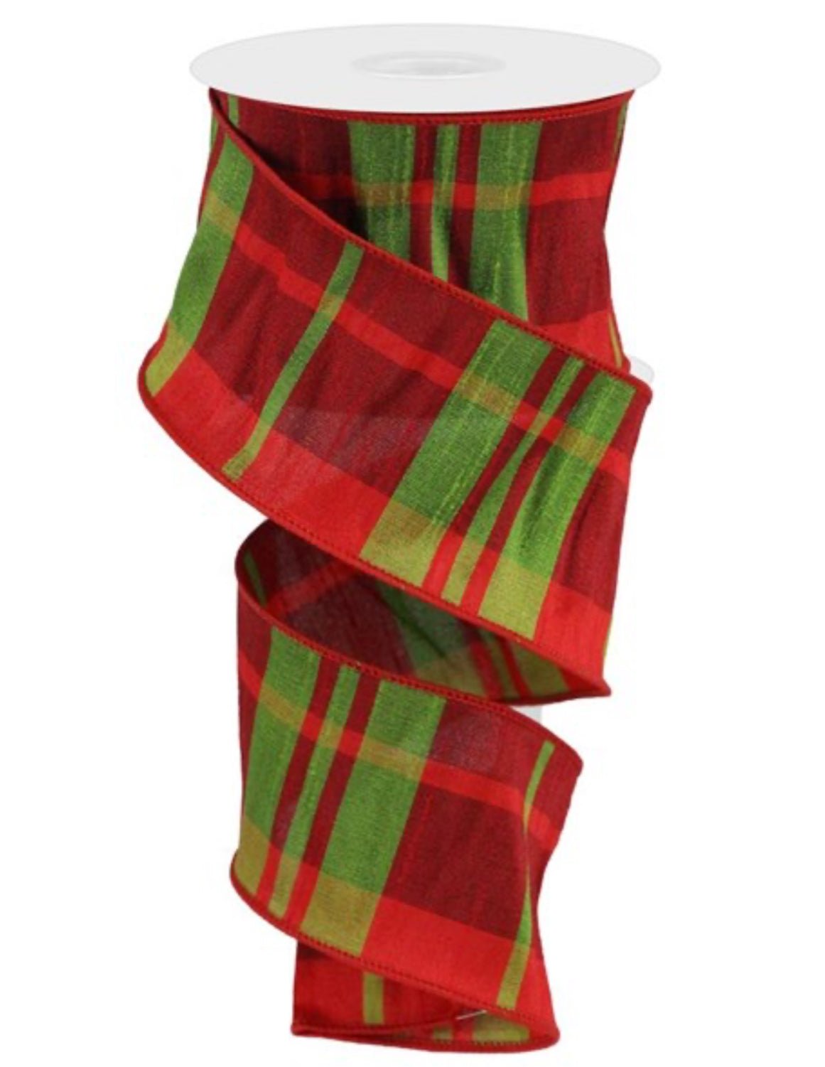 Green and red plaid on faux dupioni - 2.5