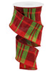 Green and red plaid on faux dupioni - 2.5" wired ribbon - Greenery MarketWired ribbonRGA12561M