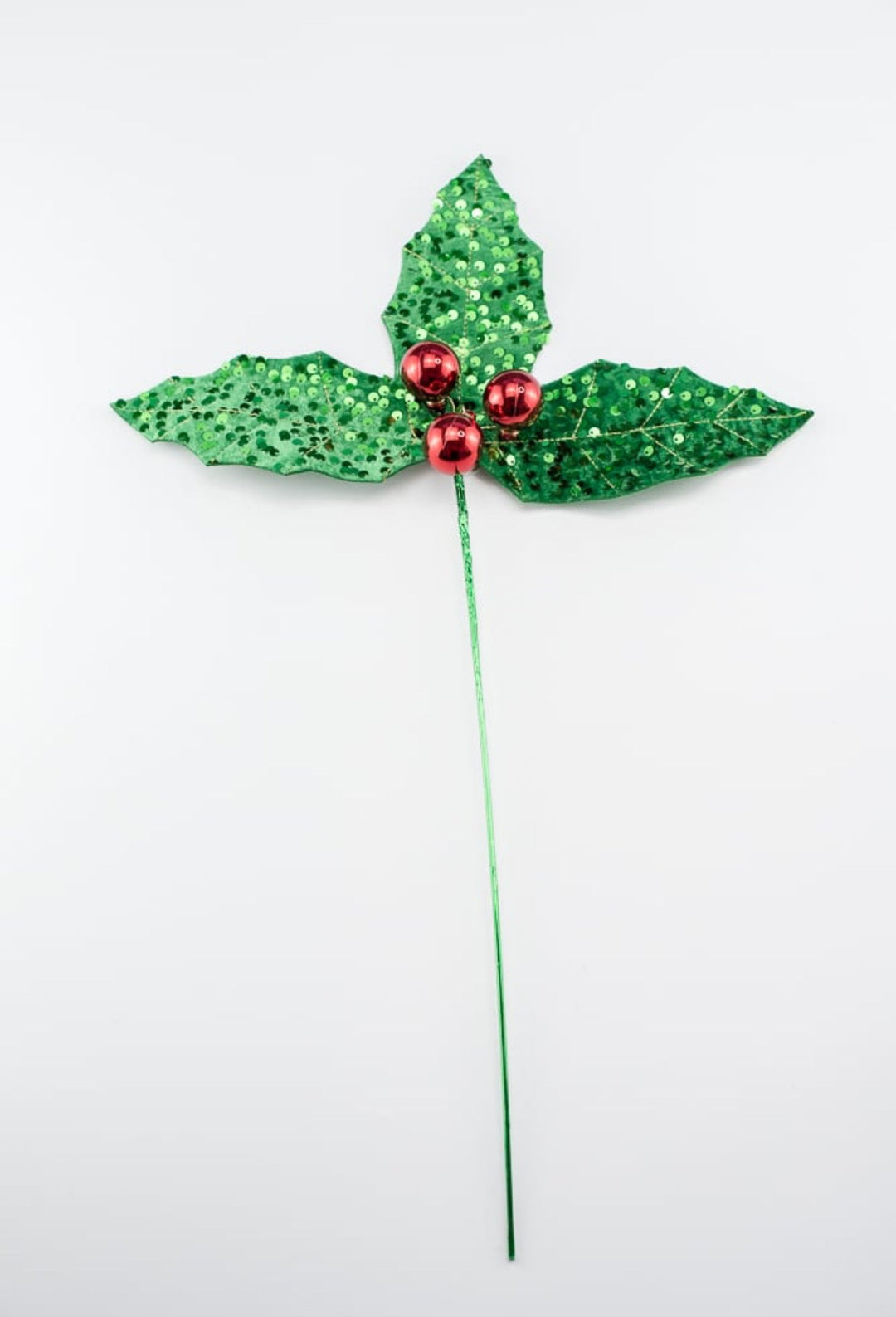 Green and red sequin holly stem - Greenery MarketMTX72002