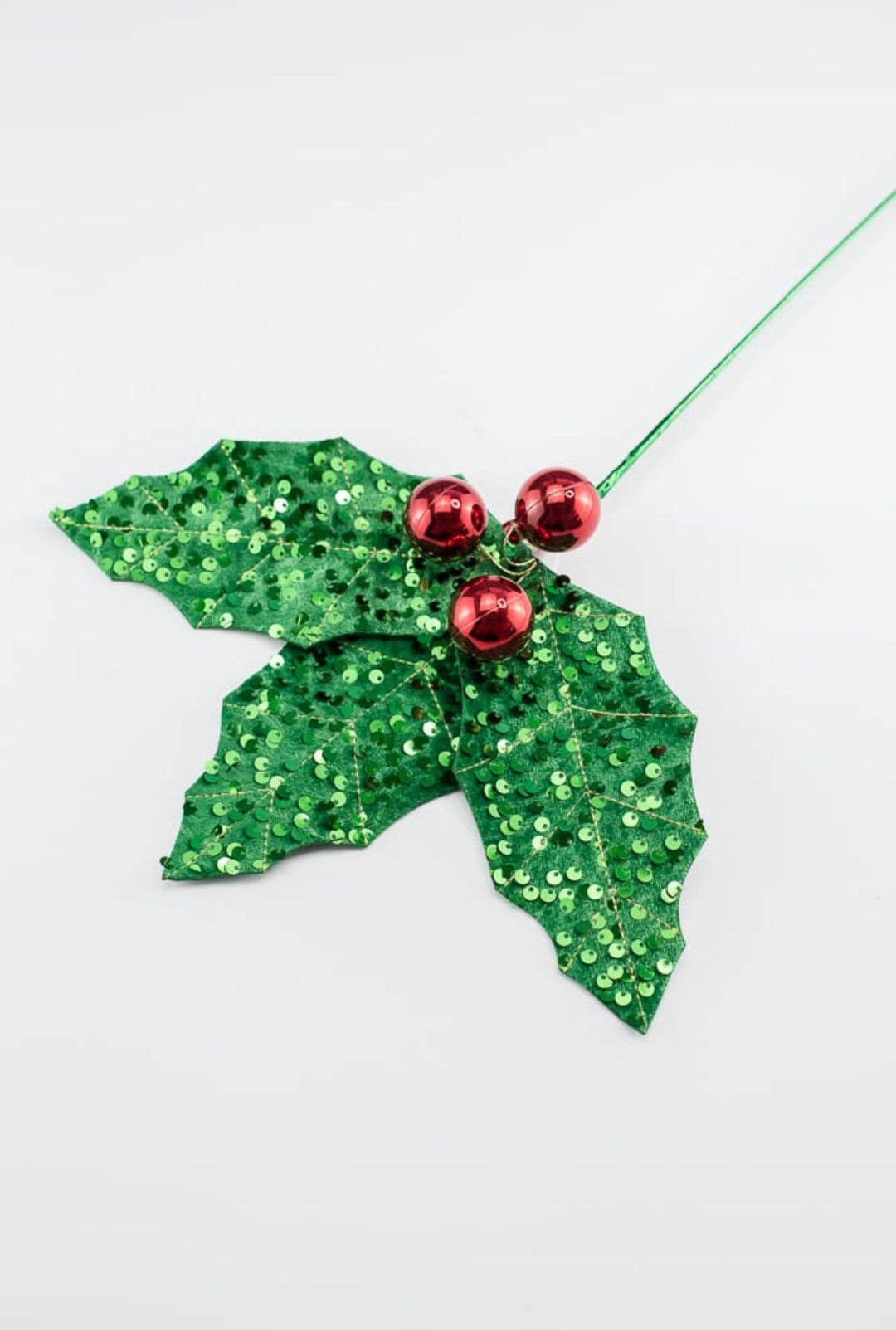 Green and red sequin holly stem - Greenery MarketMTX72002