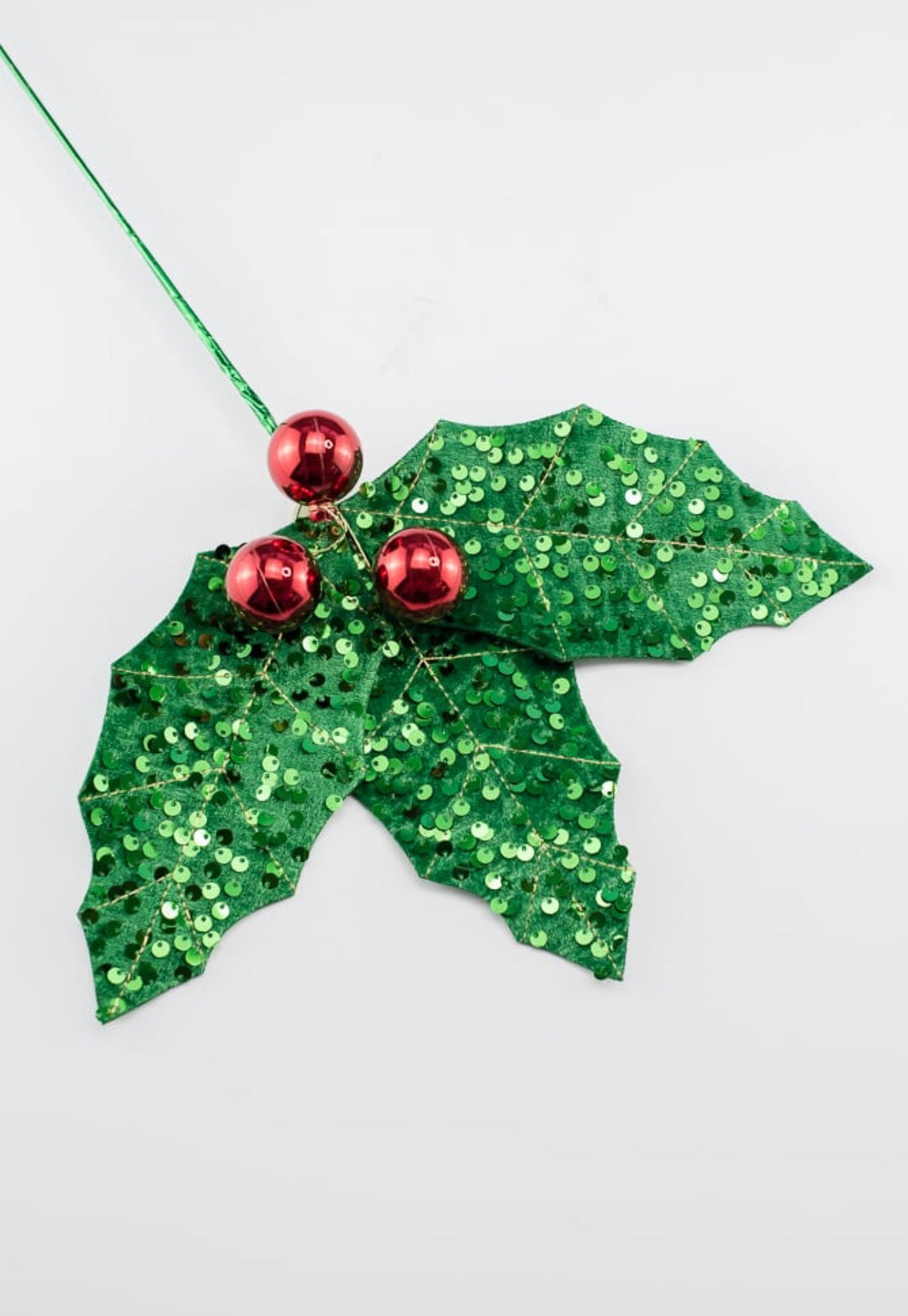 Green and red sequin holly stem - Greenery MarketMTX72002