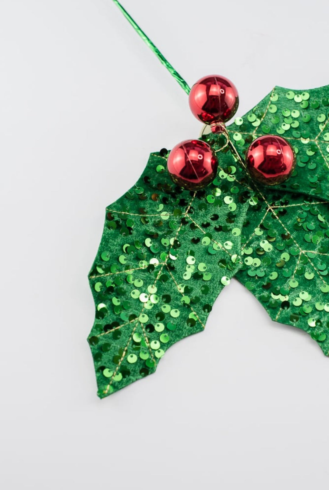 Green and red sequin holly stem - Greenery MarketMTX72002