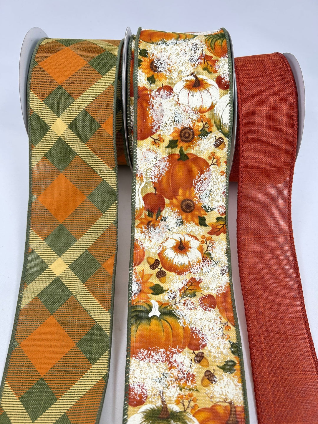 Green And Rust Pumpkin Bow Bundle x 3 Ribbons - Greenery MarketRustpumpx3