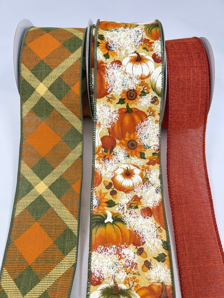 Green And Rust Pumpkin Bow Bundle x 3 Ribbons - Greenery MarketRustpumpx3