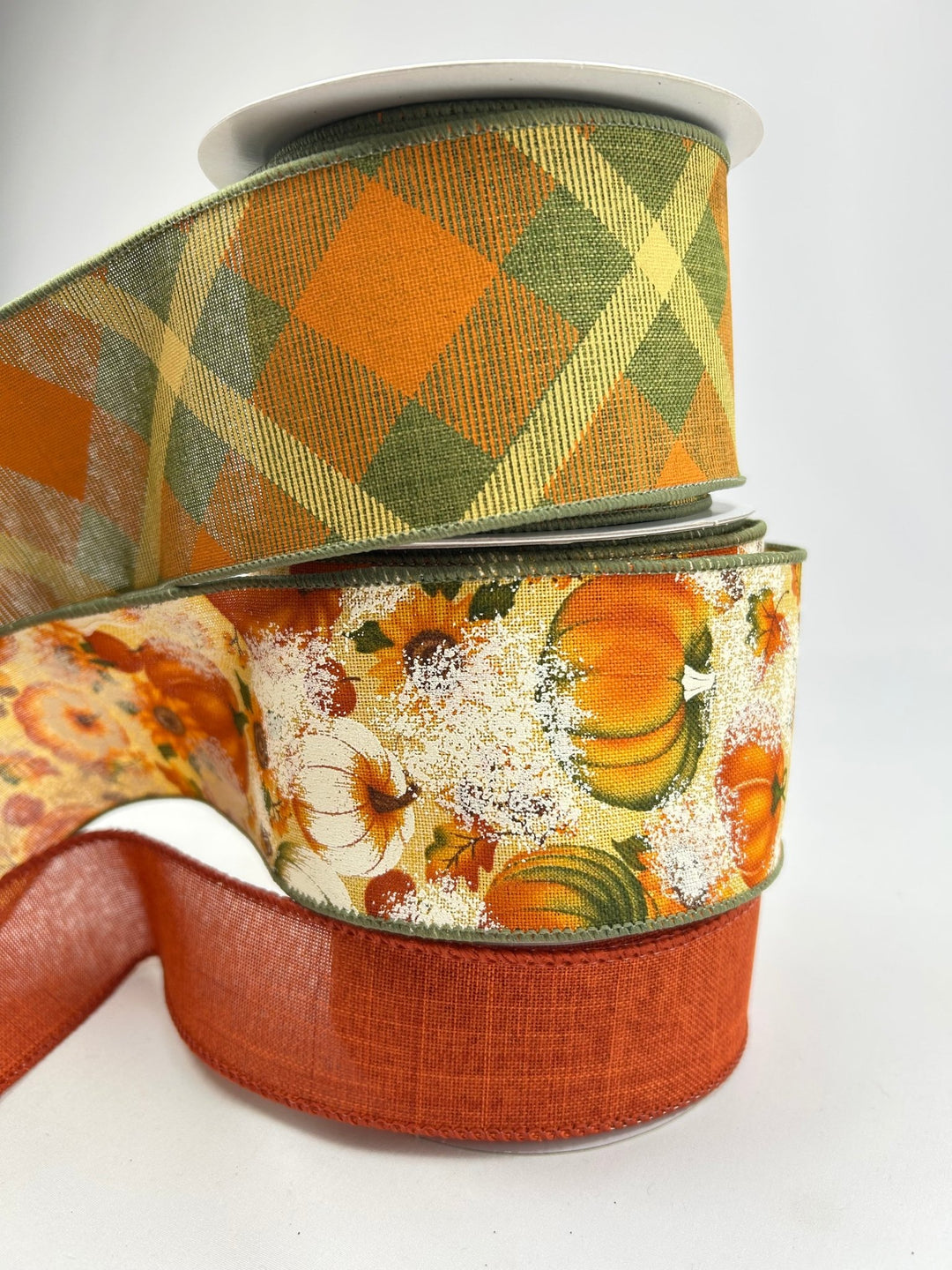 Green And Rust Pumpkin Bow Bundle x 3 Ribbons - Greenery MarketRustpumpx3