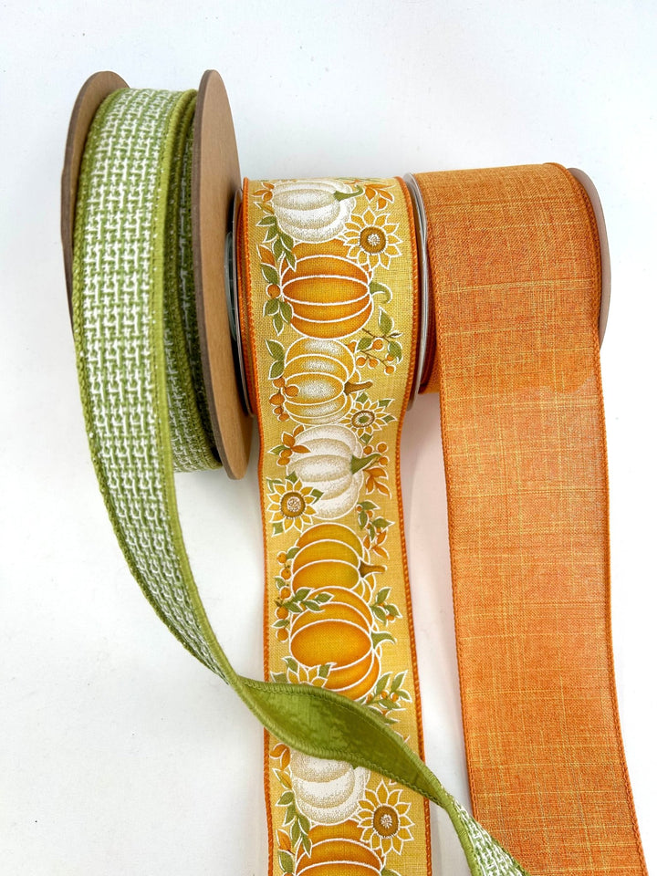 Green And Talisman Pumpkin Bow Bundle x 3 Ribbons - Greenery MarketPumpGreenx3
