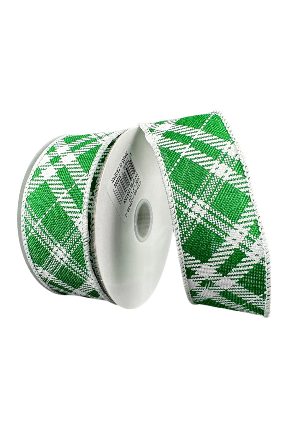 Green and white plaid wired ribbon 1.5” - Greenery Market71325 - 09 - 17