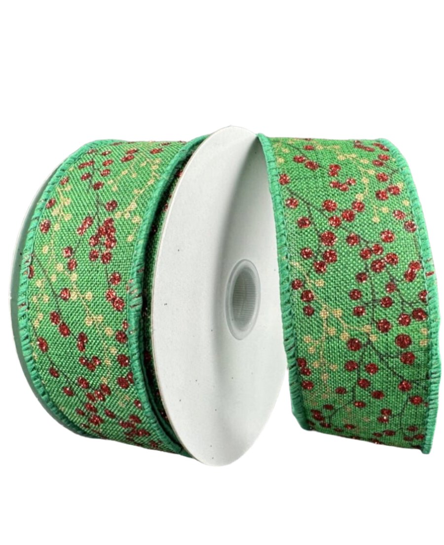 Green berries wired ribbon, 1.5" - Greenery MarketRibbons & Trim71304-09-15