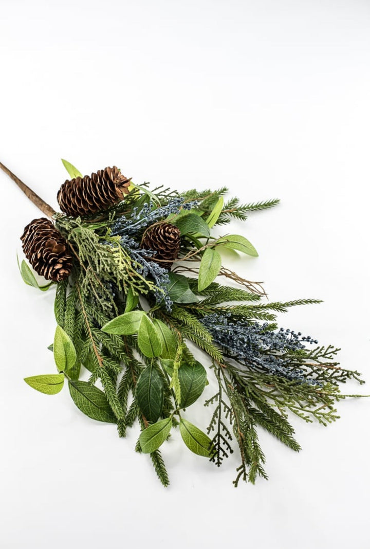 Green & Blue Berry Pine Cone Pine Spray - 28" - Greenery MarketXDS060-GR/BL
