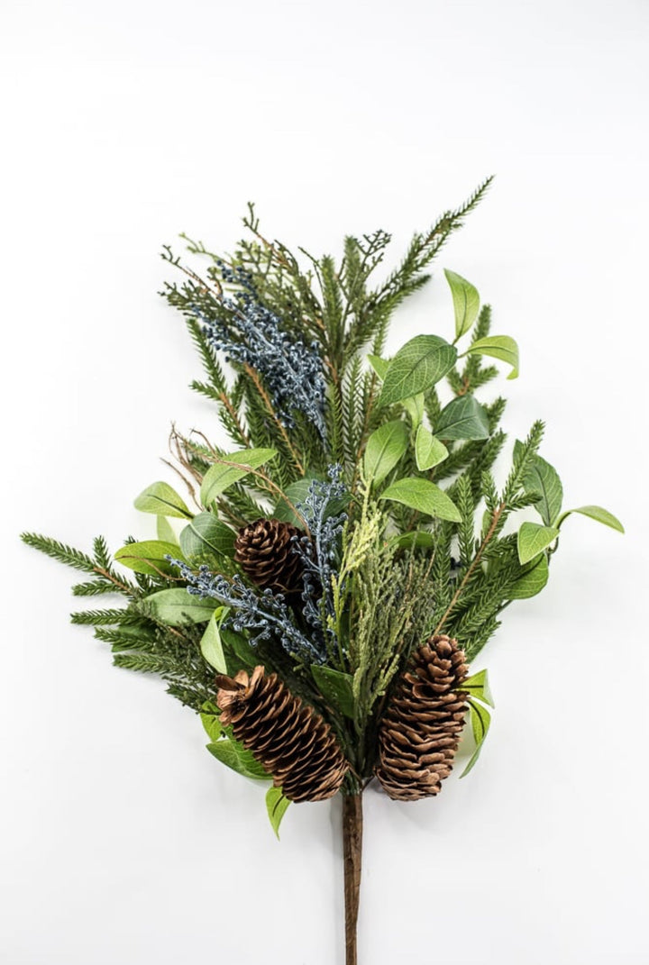 Green & Blue Berry Pine Cone Pine Spray - 28" - Greenery MarketXDS060-GR/BL