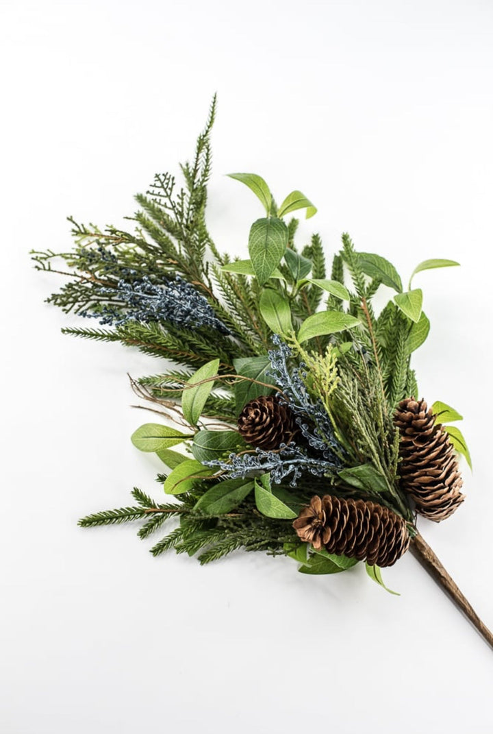 Green & Blue Berry Pine Cone Pine Spray - 28" - Greenery MarketXDS060-GR/BL