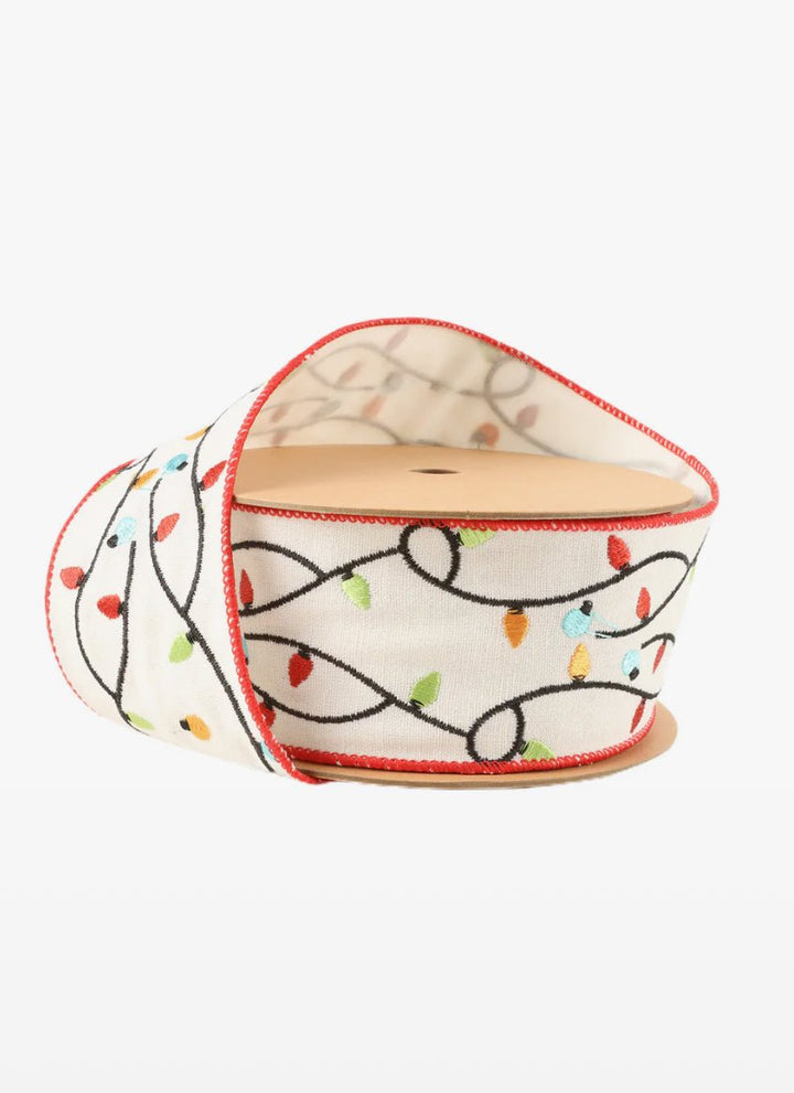 Green, Blue, & Red Embroidered Lights Wired Ribbon - 2.5" - Greenery Market6901W - 029 - 63C
