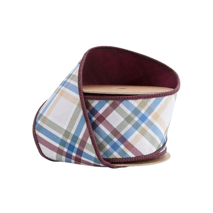 Green, Brown, & Blue Plaid Wired Ribbon - 2.5" - Greenery Market6929W - 850 - 63E