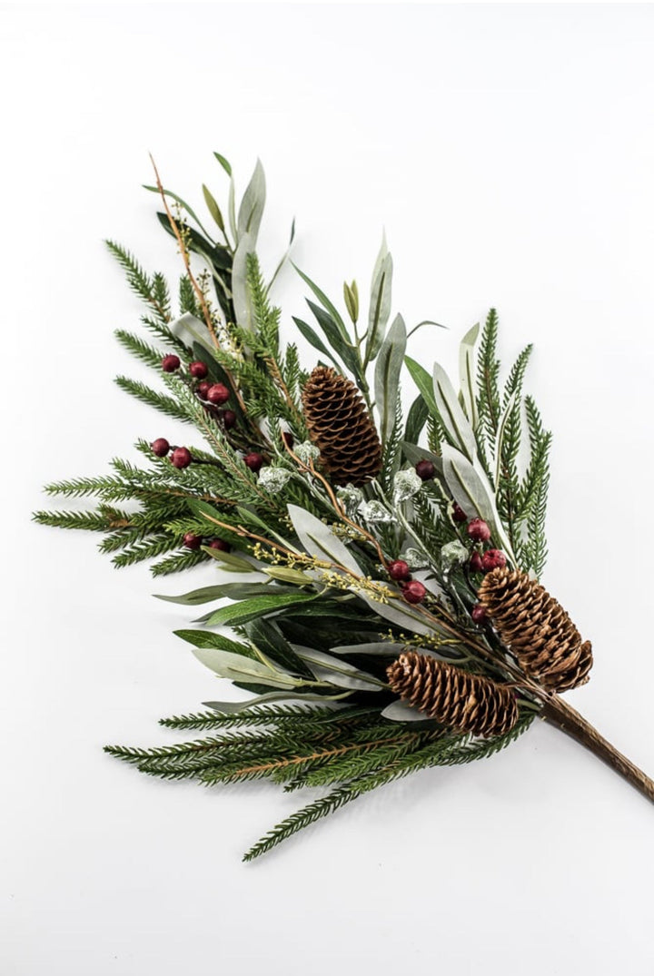 Green & Brown Pinecone, Berry, Eucalyptus & Pine Spray - 28" - Greenery MarketXDS058-GR/BR