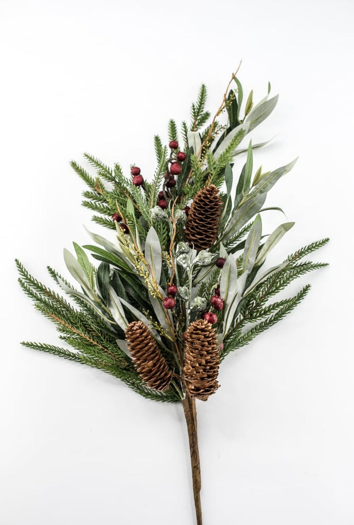 Green & Brown Pinecone, Berry, Eucalyptus & Pine Spray - 28" - Greenery MarketXDS058-GR/BR