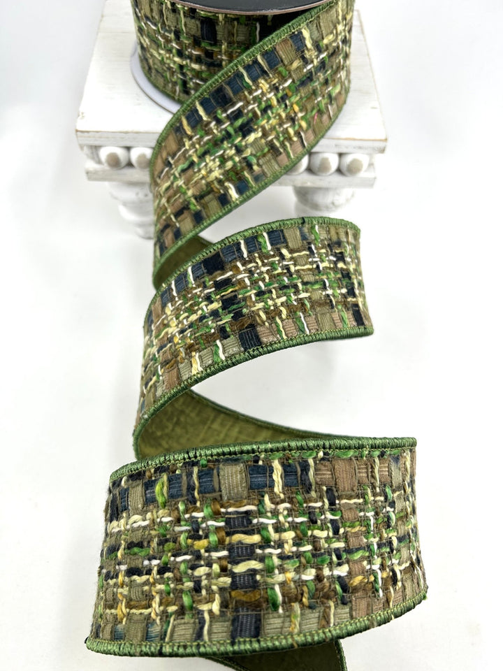 Green & Brown Wired Tweed Ribbon - 2.5" - Greenery MarketWired Ribbon215278