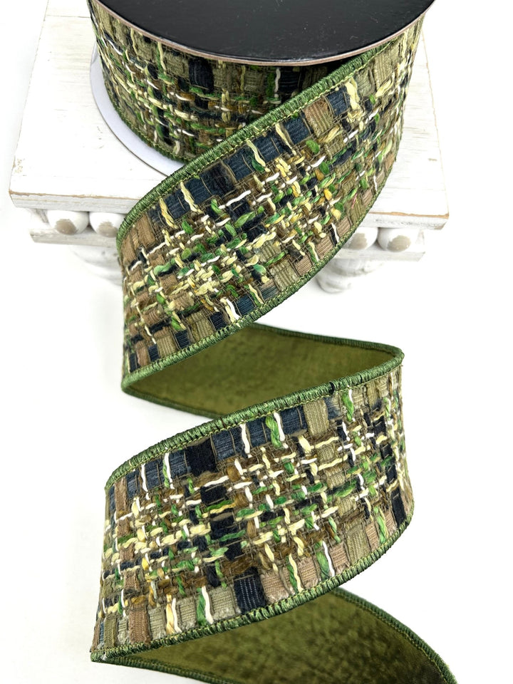 Green & Brown Wired Tweed Ribbon - 2.5" - Greenery MarketWired Ribbon215278