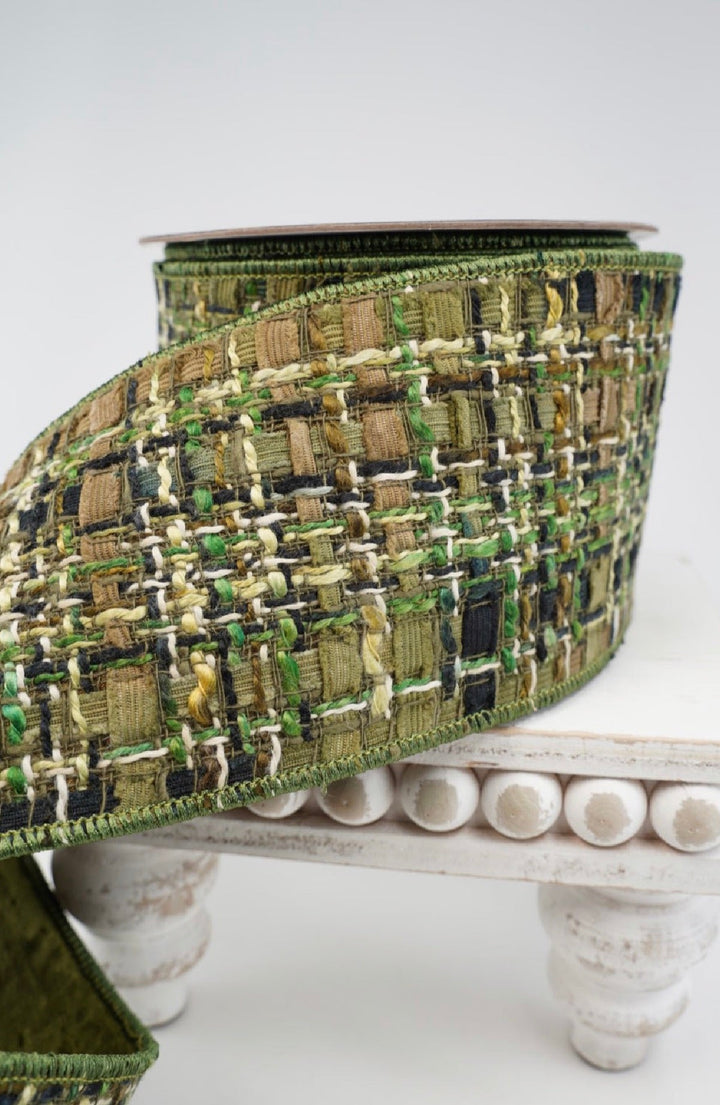 Green & Brown Wired Tweed Ribbon - 2.5" - Greenery MarketWired Ribbon215278