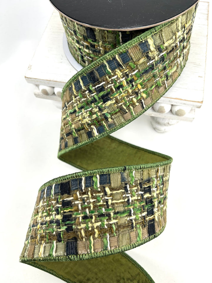 Green & Brown Wired Tweed Ribbon - 2.5" - Greenery MarketWired Ribbon215278