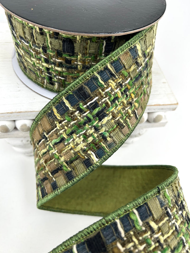 Green & Brown Wired Tweed Ribbon - 2.5" - Greenery MarketWired Ribbon215278