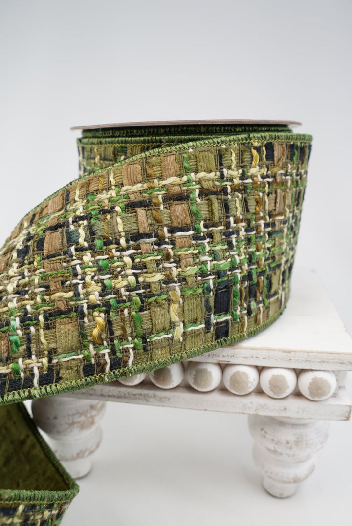 Green & Brown Wired Tweed Ribbon - 4" - Greenery MarketWired Ribbon215279