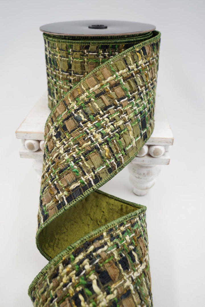 Green & Brown Wired Tweed Ribbon - 4" - Greenery MarketWired Ribbon215279