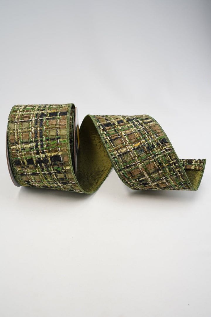 Green & Brown Wired Tweed Ribbon - 4" - Greenery MarketWired Ribbon215279
