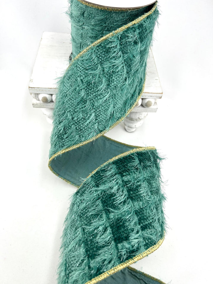 Green Celadon Eyelash Yarn Ribbon - 4" - Greenery MarketRW0079-GR