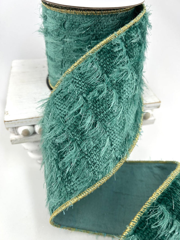 Green Celadon Eyelash Yarn Ribbon - 4" - Greenery MarketRW0079-GR
