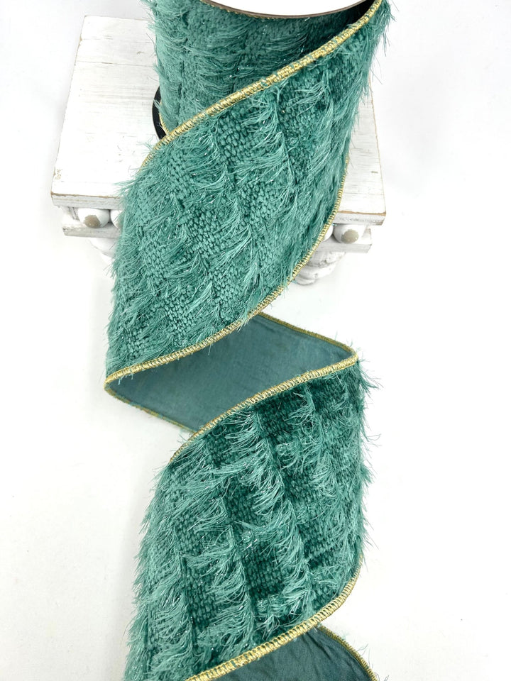 Green Celadon Eyelash Yarn Ribbon - 4" - Greenery MarketRW0079-GR