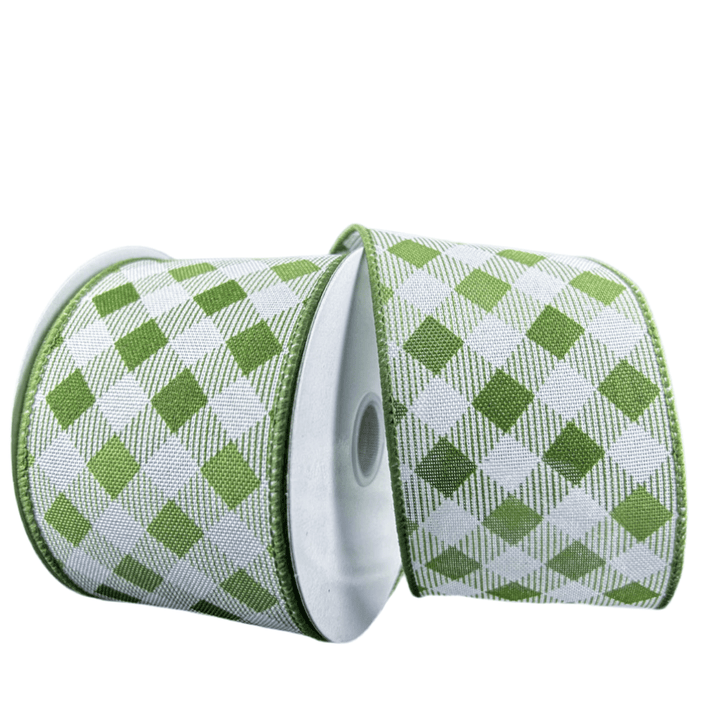 Green diamond wired ribbon 2.5” - Greenery Marketwired ribbon42464 - 40 - 08