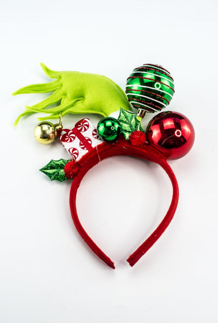 Green elf Christmas headband with ornaments - Greenery MarketPicks229101
