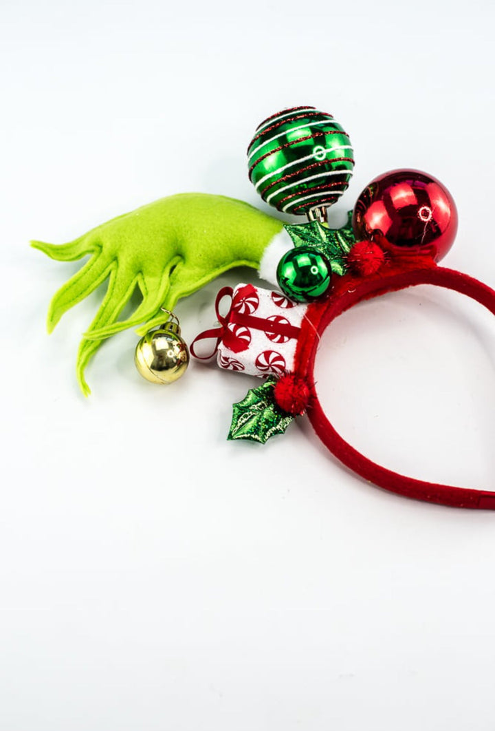 Green elf Christmas headband with ornaments - Greenery MarketPicks229101