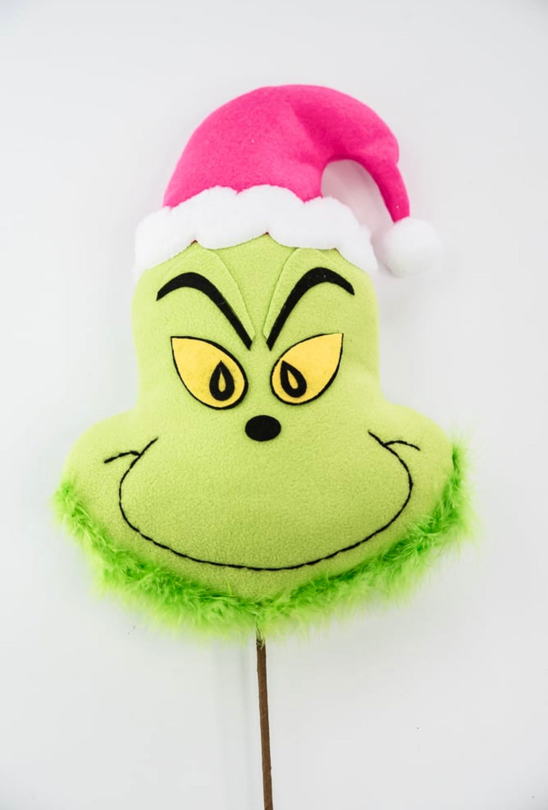 Green fluffy monster head with pink hat - Greenery MarketPicks